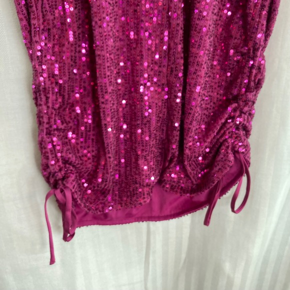 Wild Fable Purple Sequin Mini Dress Ruched Drawstring Sleeveless Party L - Picture 3 of 10